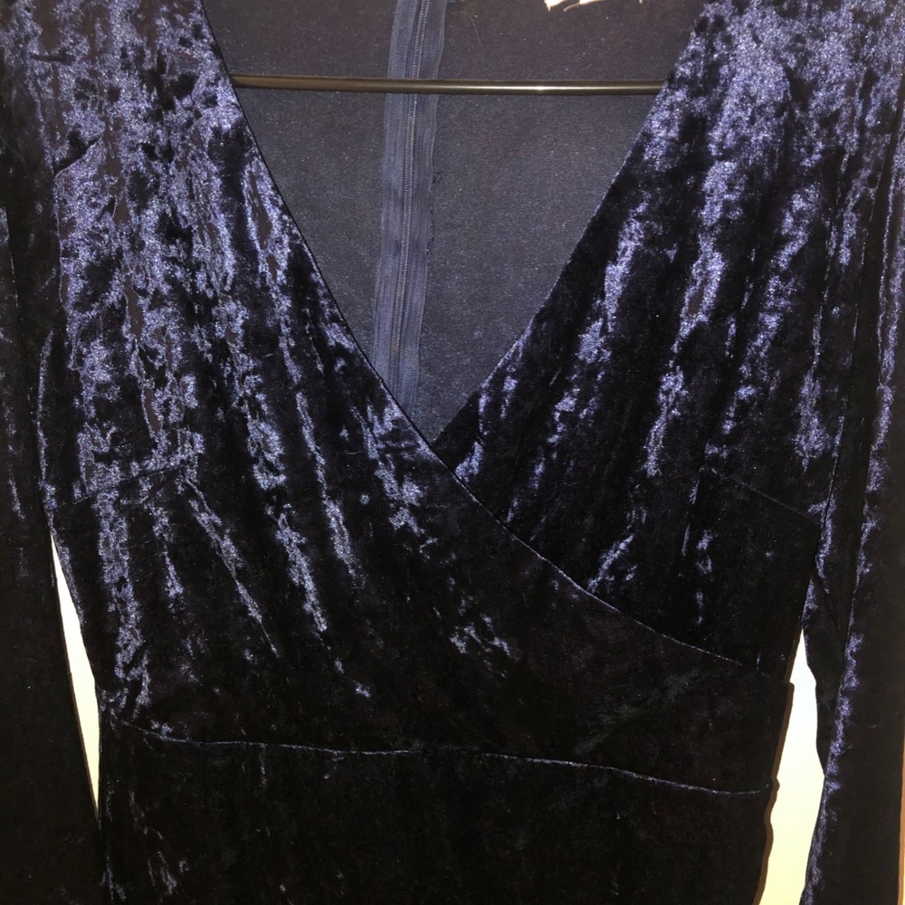 Large Crushed Velvet Navy Blue Wrap Dress Petal Zip Up - Picture 4 of 9